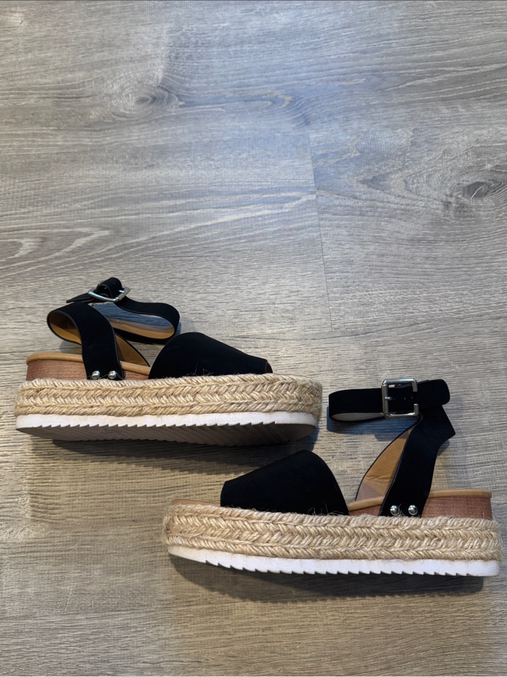 Forever Black Espadrille Platform Ankle Strap Sandals Size 6
